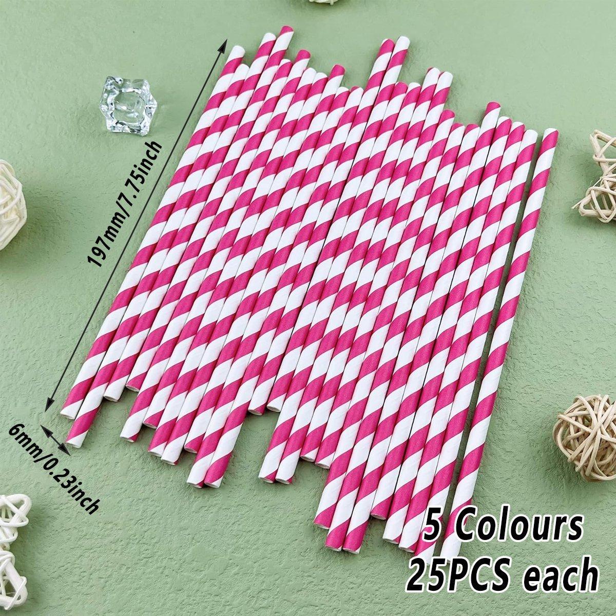125pcs Biodegradable Paper Straws Striped Coloured Paper Drinking Straws Set 3