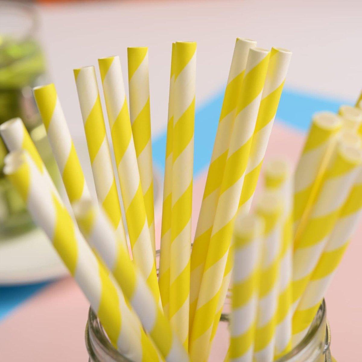 125pcs Biodegradable Paper Straws Striped Coloured Paper Drinking Straws Set 5
