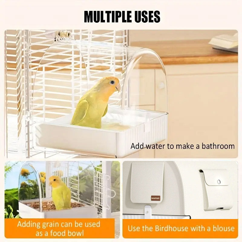 3in1 Parrot Bath Basin Bird Bathtub Cage or Accessory Pet Bird Feeder Water Bowl - Overdress 5