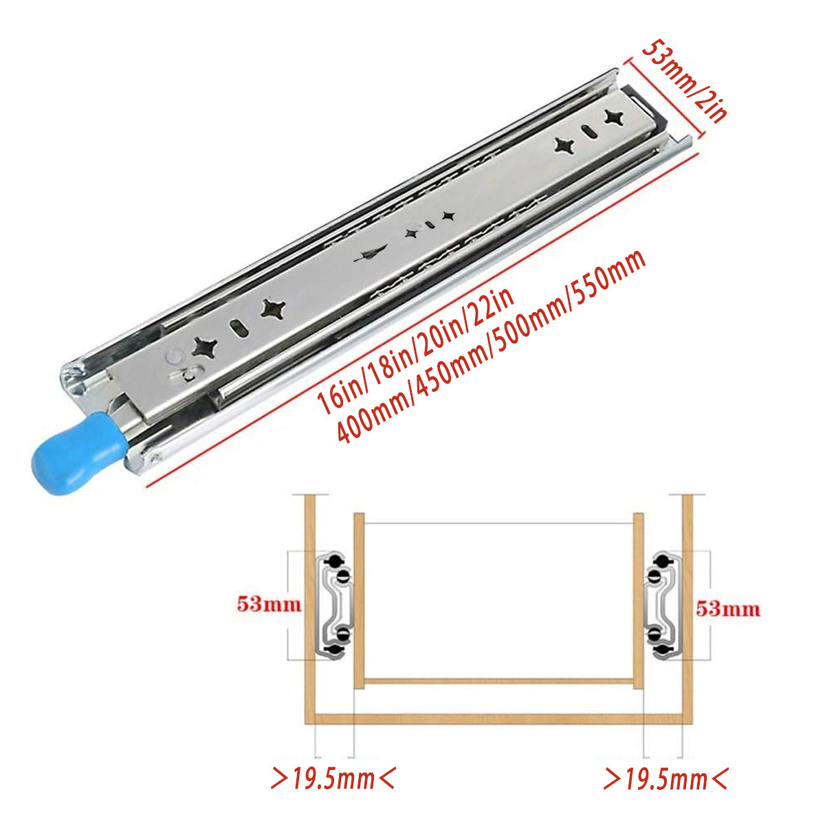 1 Pair Locking Drawer Slides Heavy Duty 120kg Runners Trailer 16 18 20 22 Inch - 20inch/500mm 3