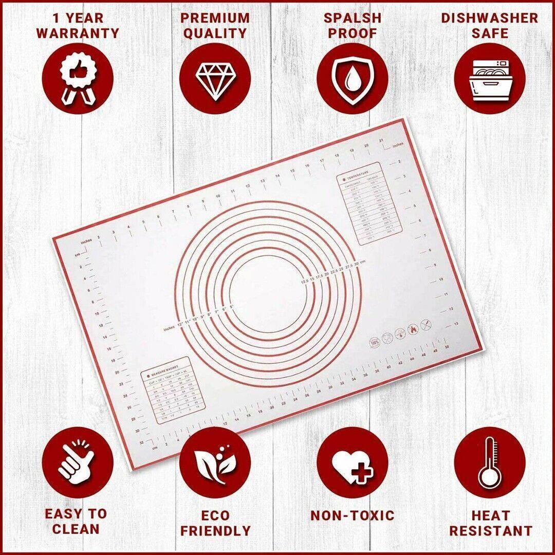 Non-Stick Silicone Baking Mat Rolling Cake Dough Scale Pastry Clay Fondant Sheet - Red 80*60cm 5