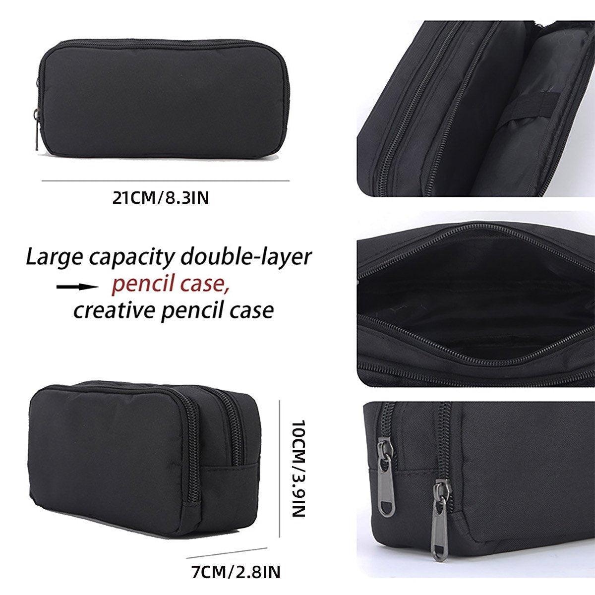 Large Capacity Pencil Case Double Layer for Primary School Students Creative Bag - Black 3