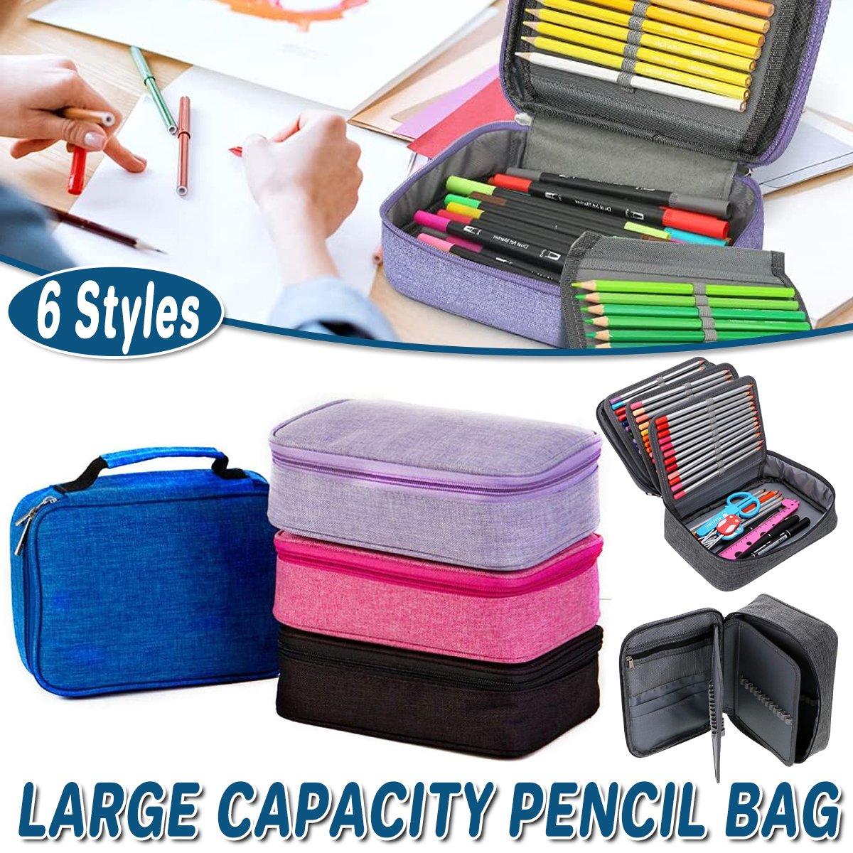Large Capacity Waterproof Pen Pouch Pencil Case Student Stationery Storage Bag - Grey