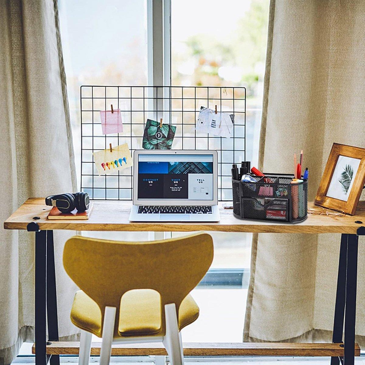 Creative Metal Desktop Pen Holder Multi-function Storage Box Organizer Rack - Black 4