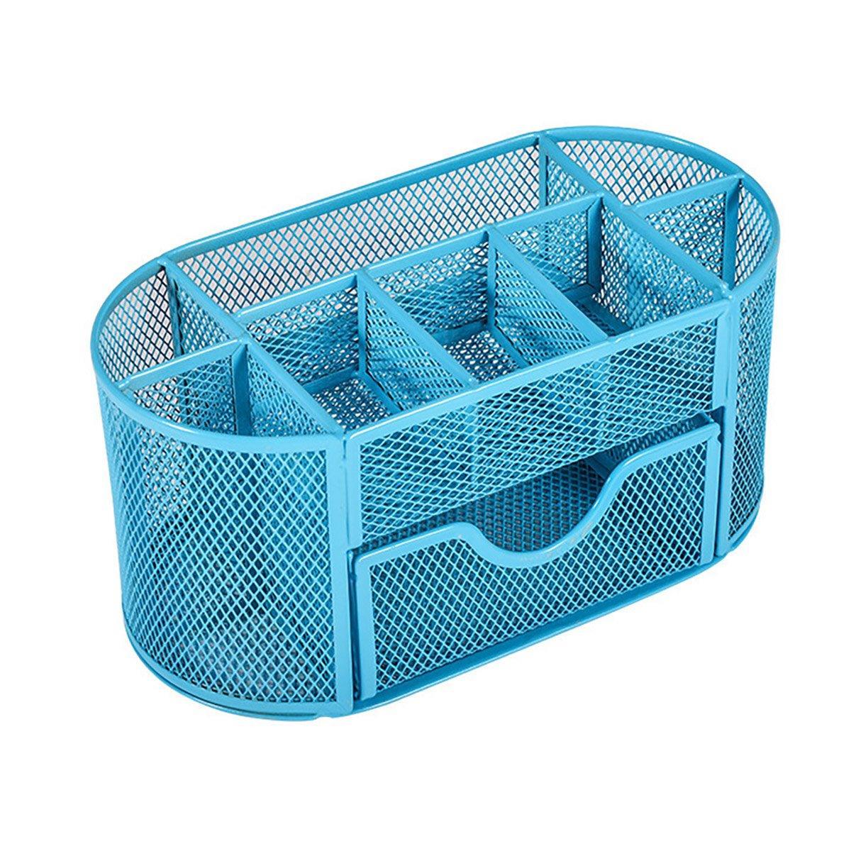 Creative Metal Desktop Pen Holder Multi-function Storage Box Organizer Rack - Blue 7