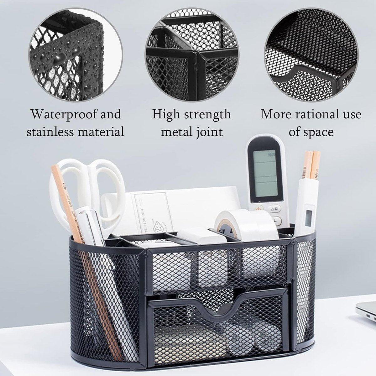 Creative Metal Desktop Pen Holder Multi-function Storage Box Organizer Rack - Grey 5
