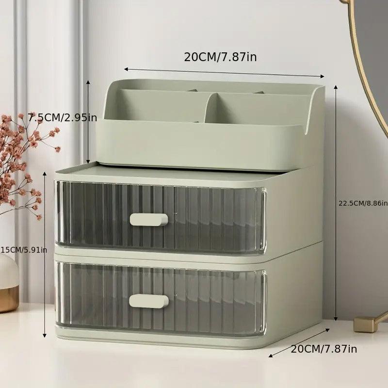 Drawer Storage Box Stationery Cosmetic Organizer Multi Purpose Desktop Holder - Green 3
