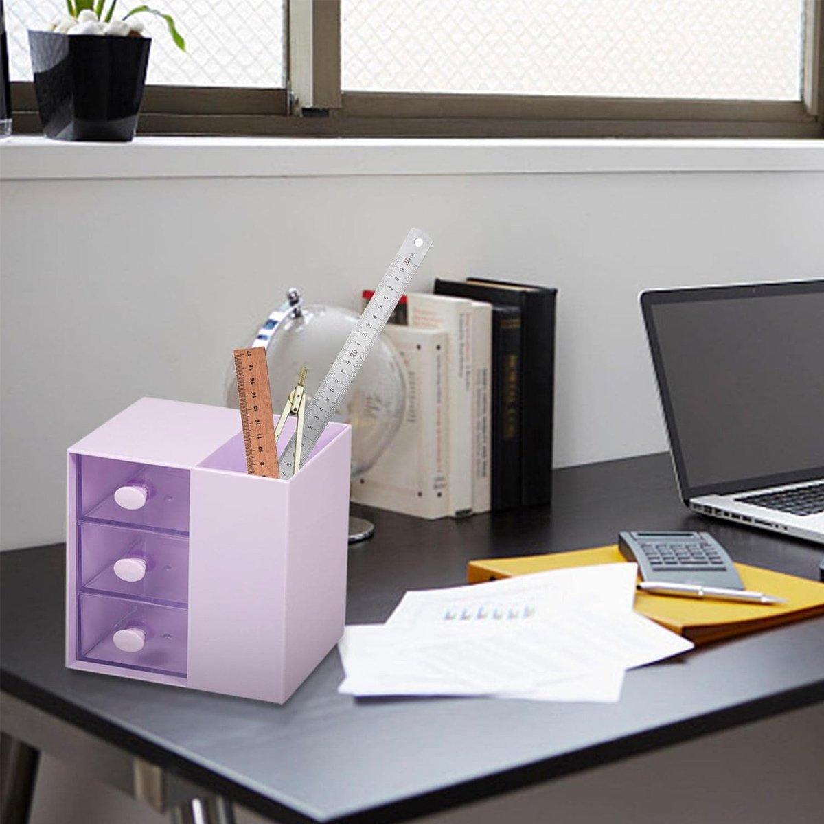 2IN1 Pumping Pen Container Storage Box Cosmetic Drawer Office Organizer Box 4