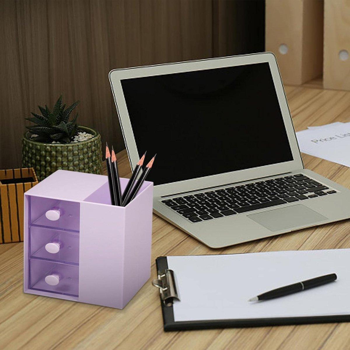 2IN1 Pumping Pen Container Storage Box Cosmetic Drawer Office Organizer Box 5