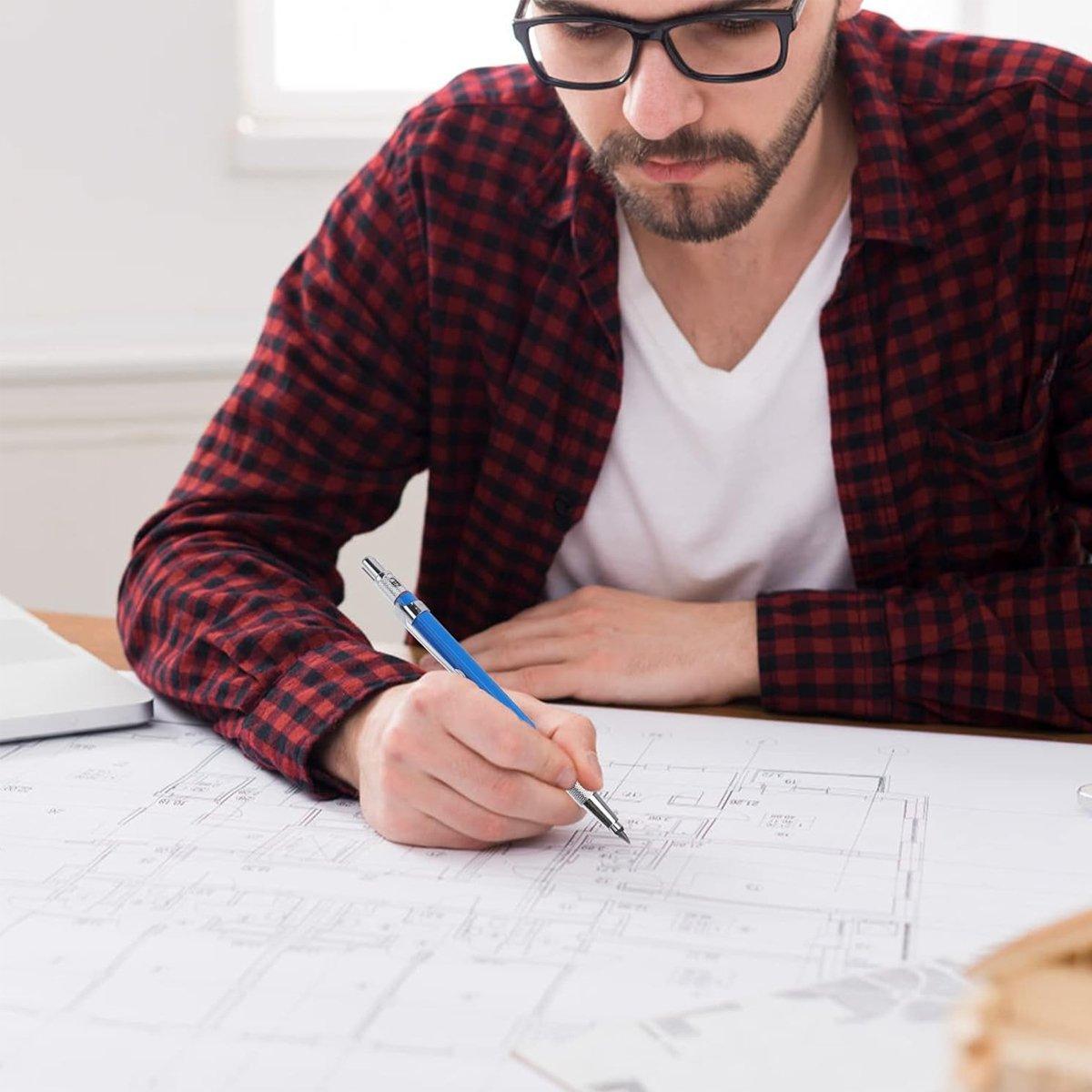 2mm HB Lead Holder Pen Automatic Mechanical Drafting Drawing Pencil Art Tool - Blue(1PCS)+Black(1PCS) 3