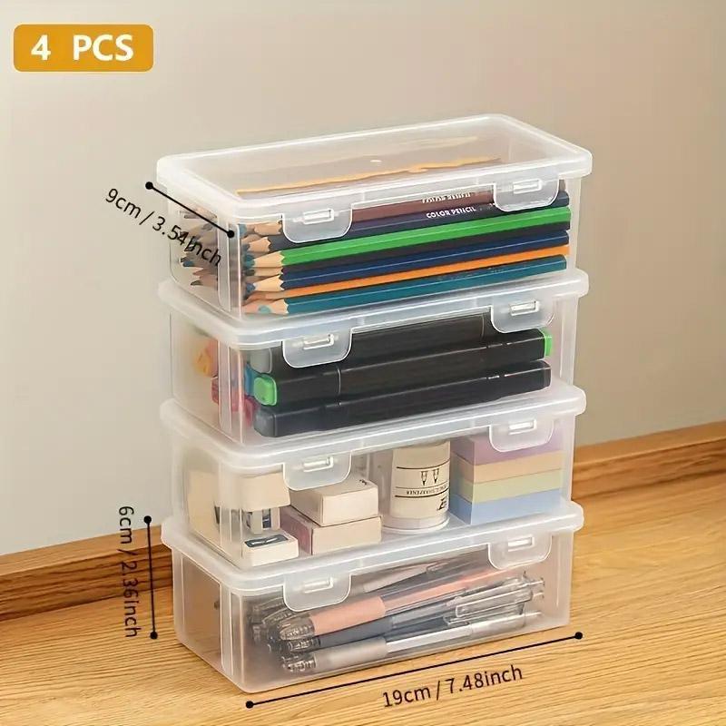 Transparent Stationery Organiser Box with Lid Pencil Pen Case Holder 4pcs Set 3