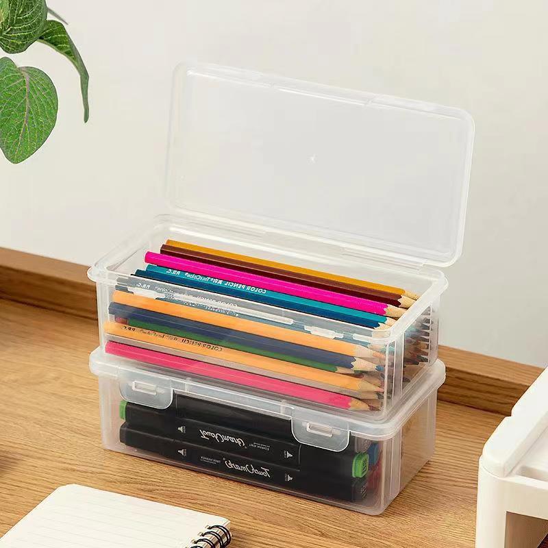 Transparent Stationery Organiser Box with Lid Pencil Pen Case Holder 4pcs Set 4