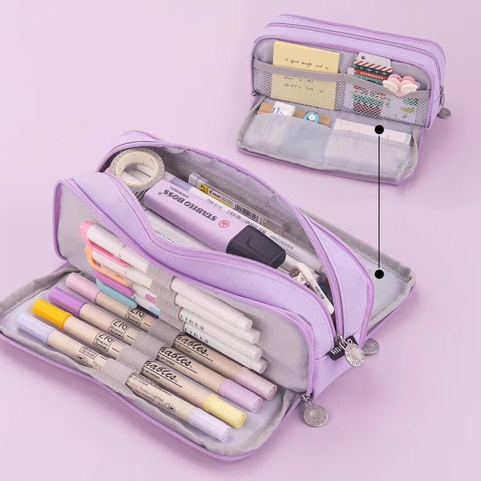 Zipper Pencil Case Large Capacity Storage Bag School Stationery Makeup Organizer - Purple 4