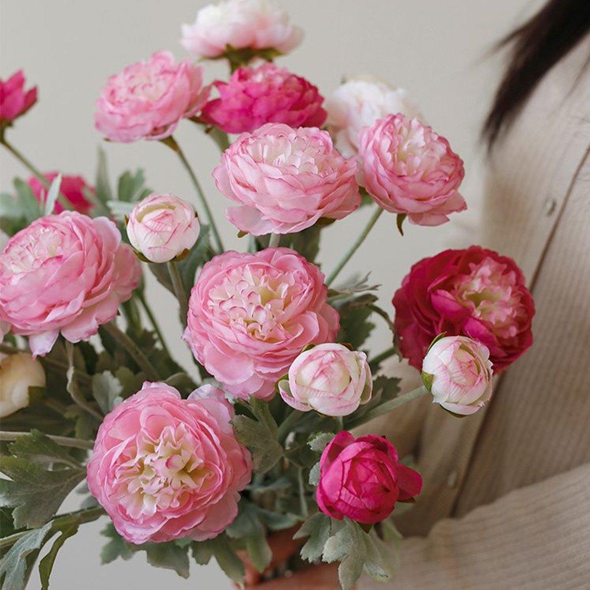 5pcs Artificial Peony Silk Flowers Bouquet Decor Faux Floral Arrangements - Champagne 4