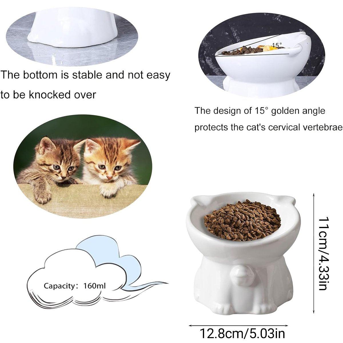 Ceramic Cat Bowl Cute Tall Raised Cat Food Bowl for Pets Eating Comfortably - Green 3