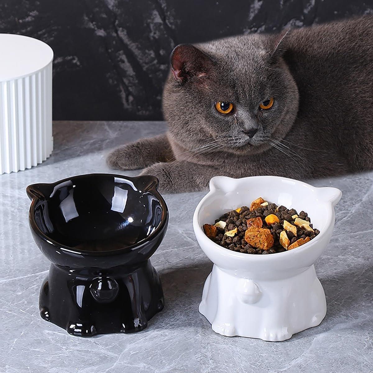 Ceramic Cat Bowl Cute Tall Raised Cat Food Bowl for Pets Eating Comfortably - Pink 5