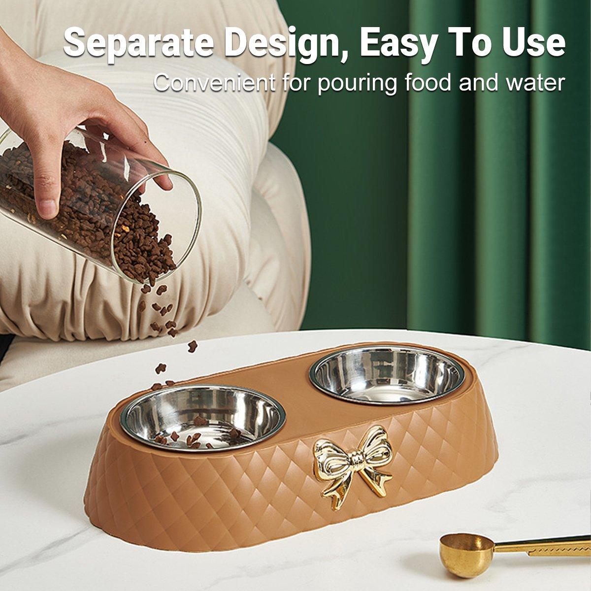 Stainless Steel Double Pet Bowl Non-Slip Anti-Knock Dog Cat Feeder Utensils - Green 4