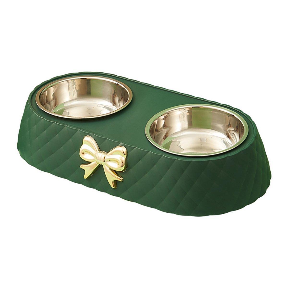 Stainless Steel Double Pet Bowl Non-Slip Anti-Knock Dog Cat Feeder Utensils - Green 6
