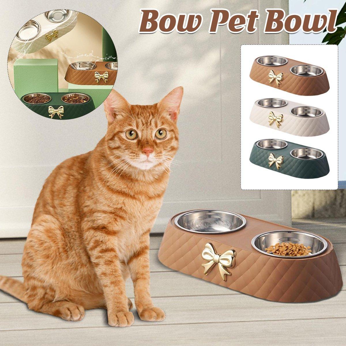 Stainless Steel Double Pet Bowl Non-Slip Anti-Knock Dog Cat Feeder Utensils - White