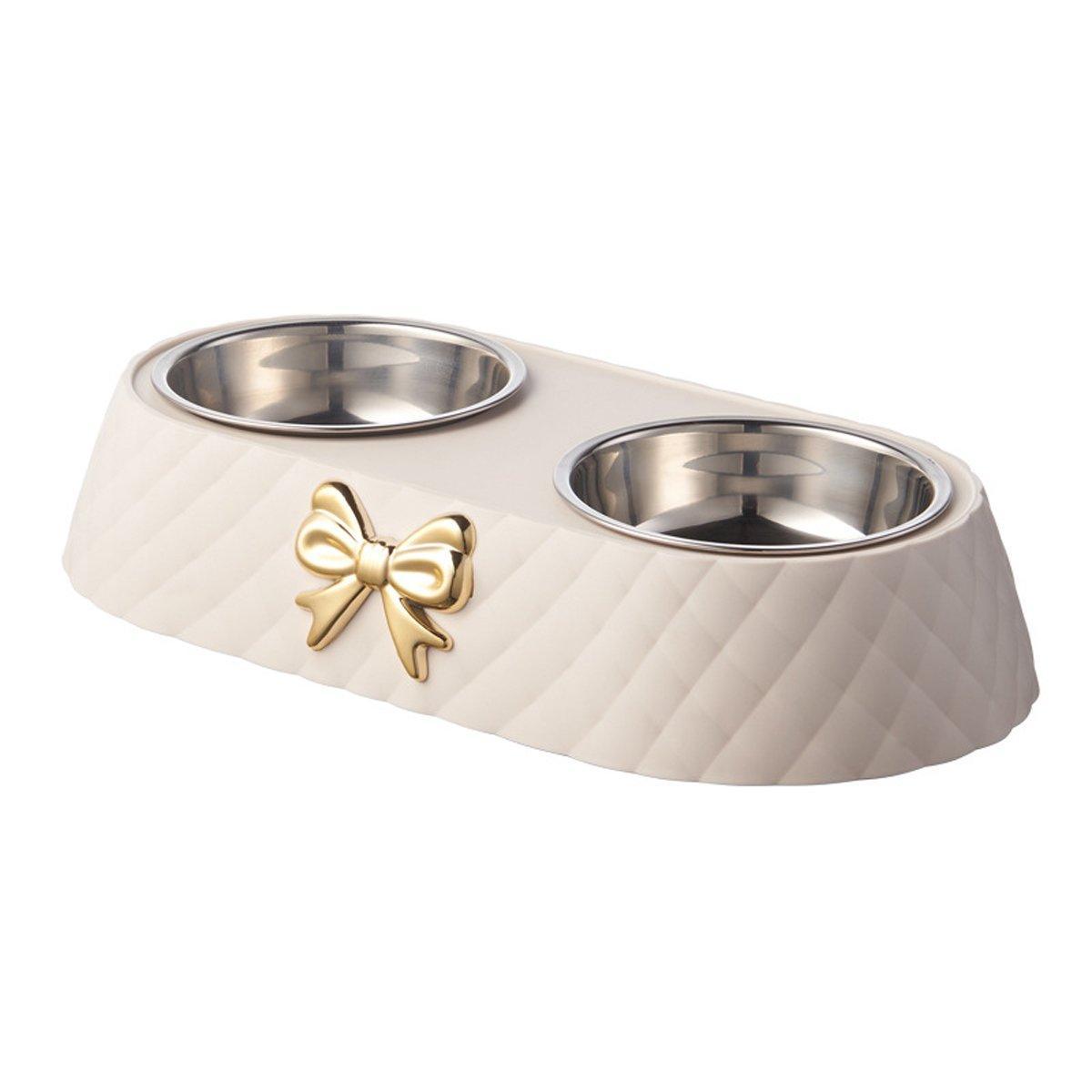 Stainless Steel Double Pet Bowl Non-Slip Anti-Knock Dog Cat Feeder Utensils - White 7