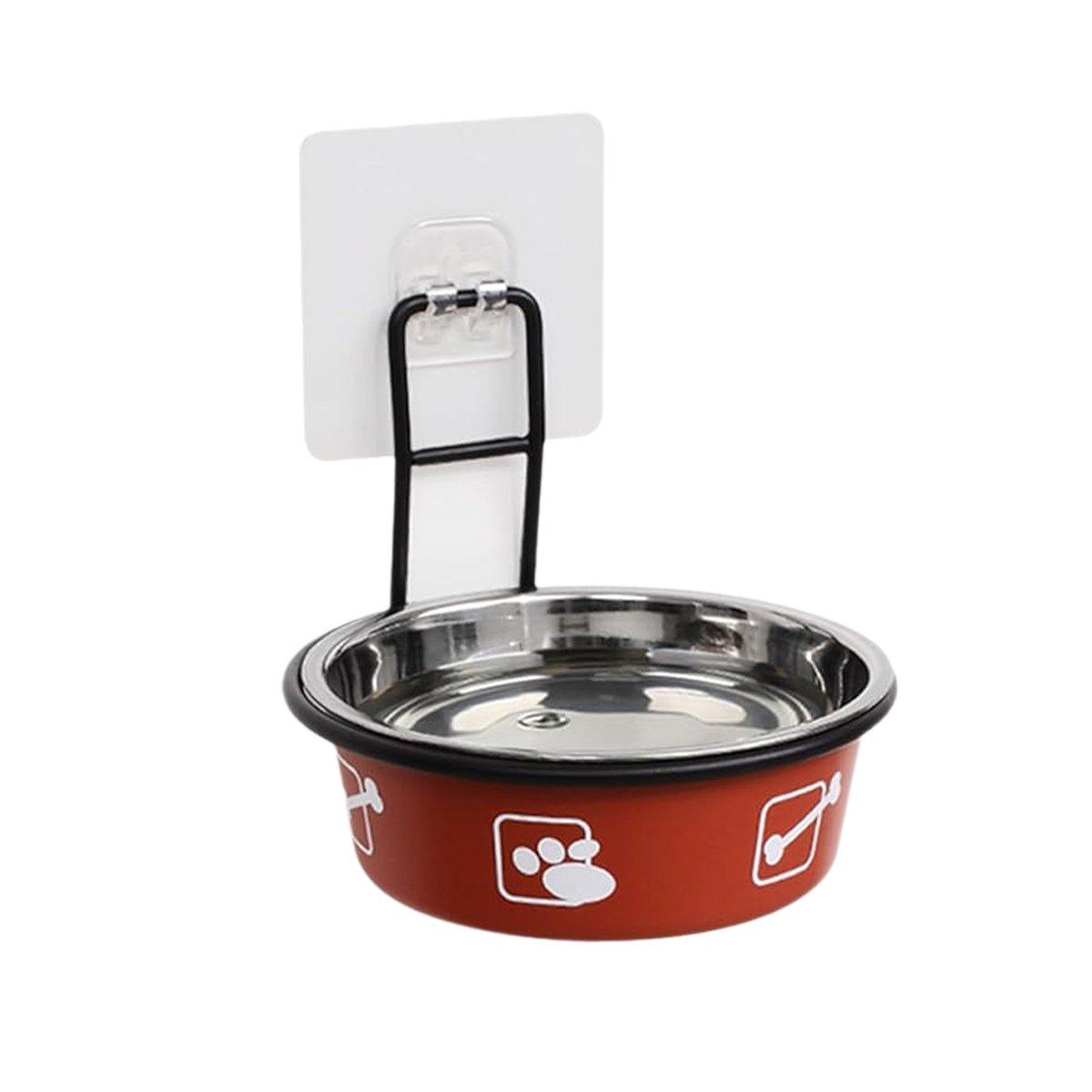 Stainless Steel Pet Bowl Hanging Cat Food Water Bowl Durable for Dogs and Cats - Red-14cm 11