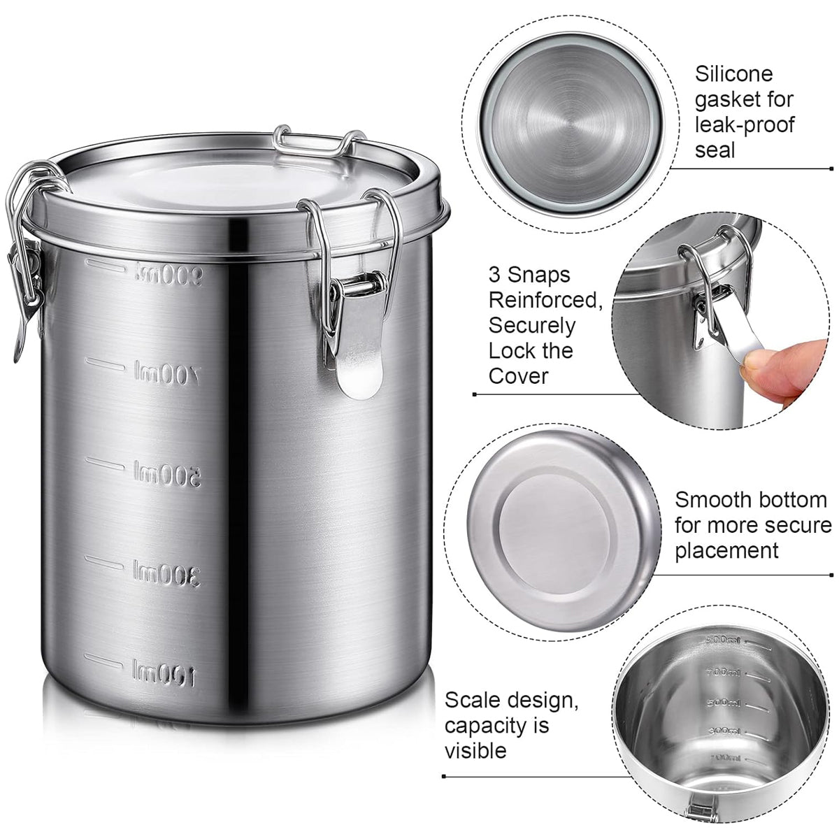 Stainless Steel Pet Food Storage Bucket Dog Cat Grain Container Bin Kitchen - 1000ml 4