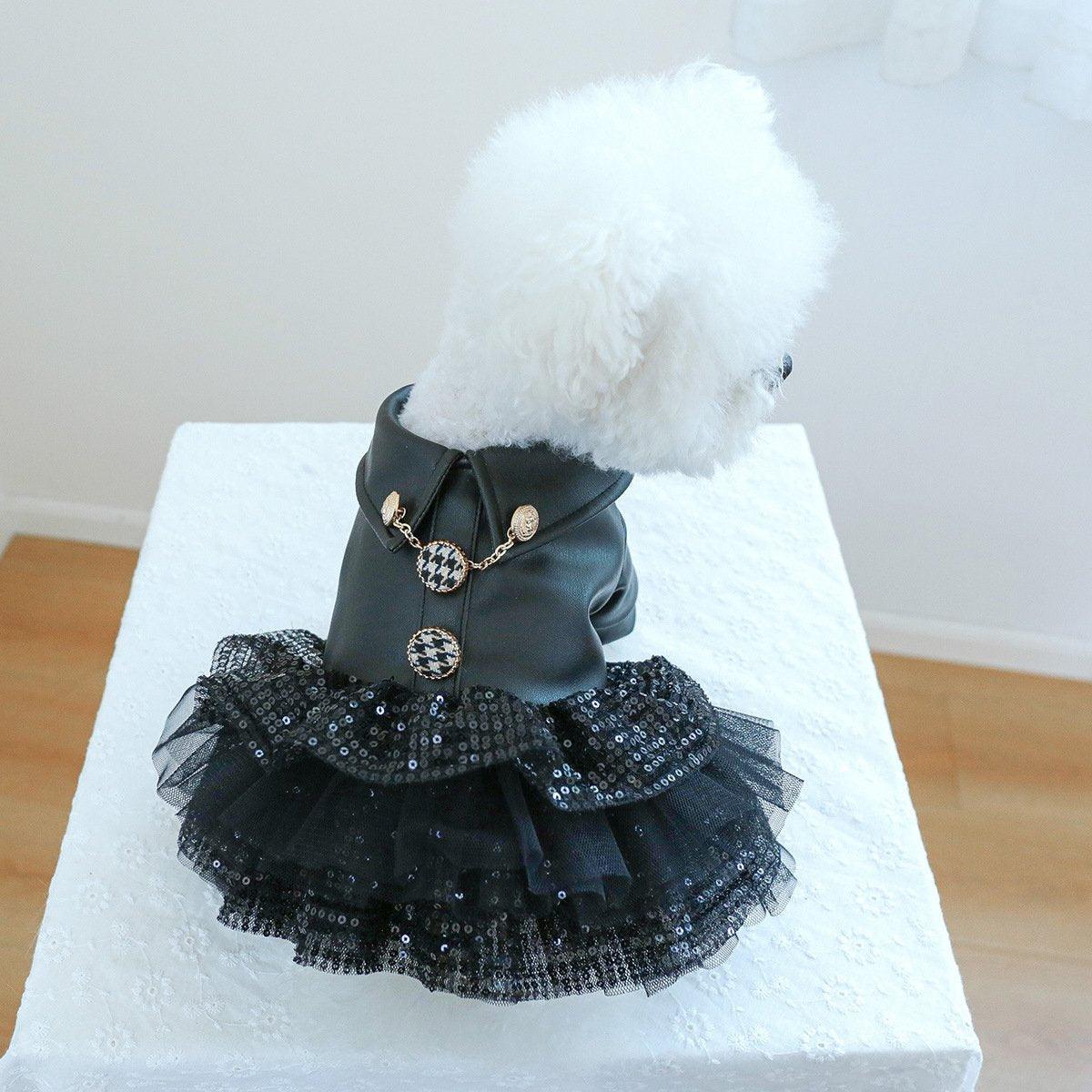 Pet Dog Cat Clothes Autumn Winter Fashion Sequin Small Leather Skirt Outfit - M 3
