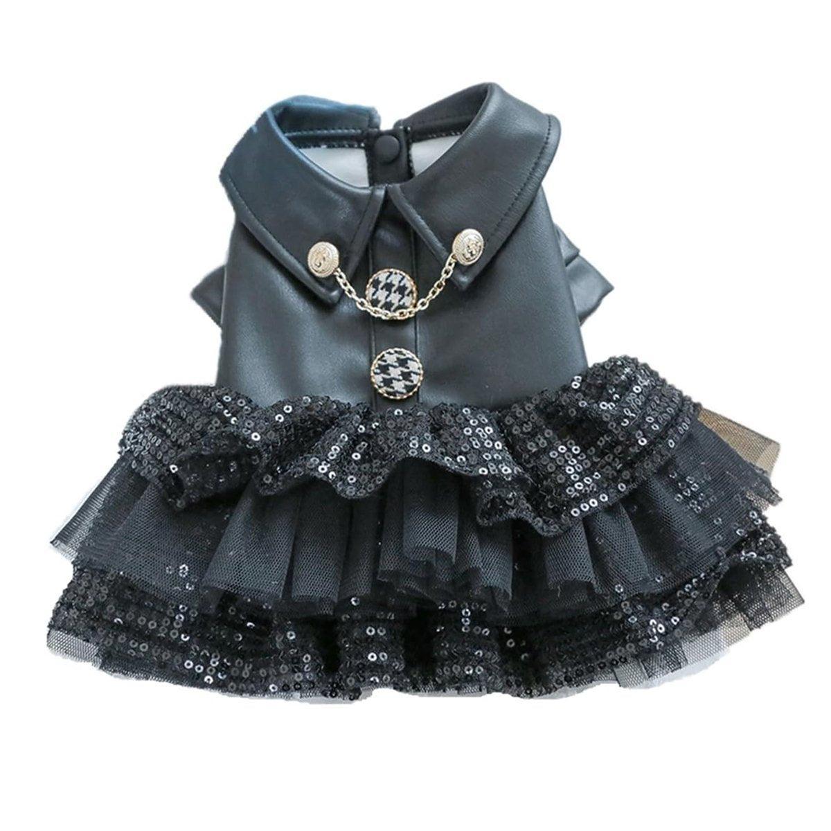 Pet Dog Cat Clothes Autumn Winter Fashion Sequin Small Leather Skirt Outfit - M 10