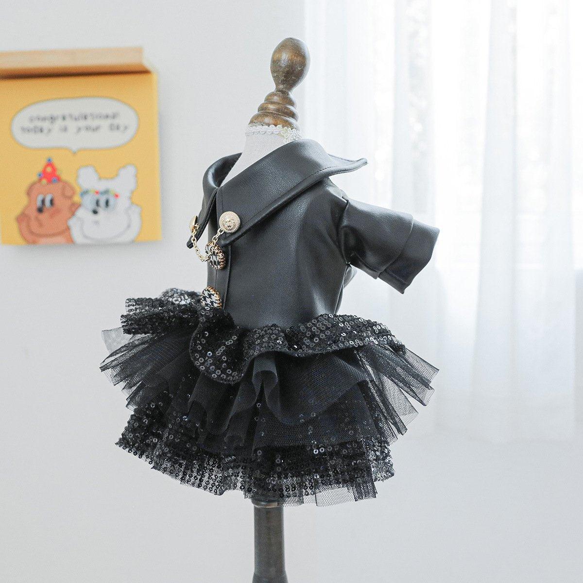 Pet Dog Cat Clothes Autumn Winter Fashion Sequin Small Leather Skirt Outfit - S 5