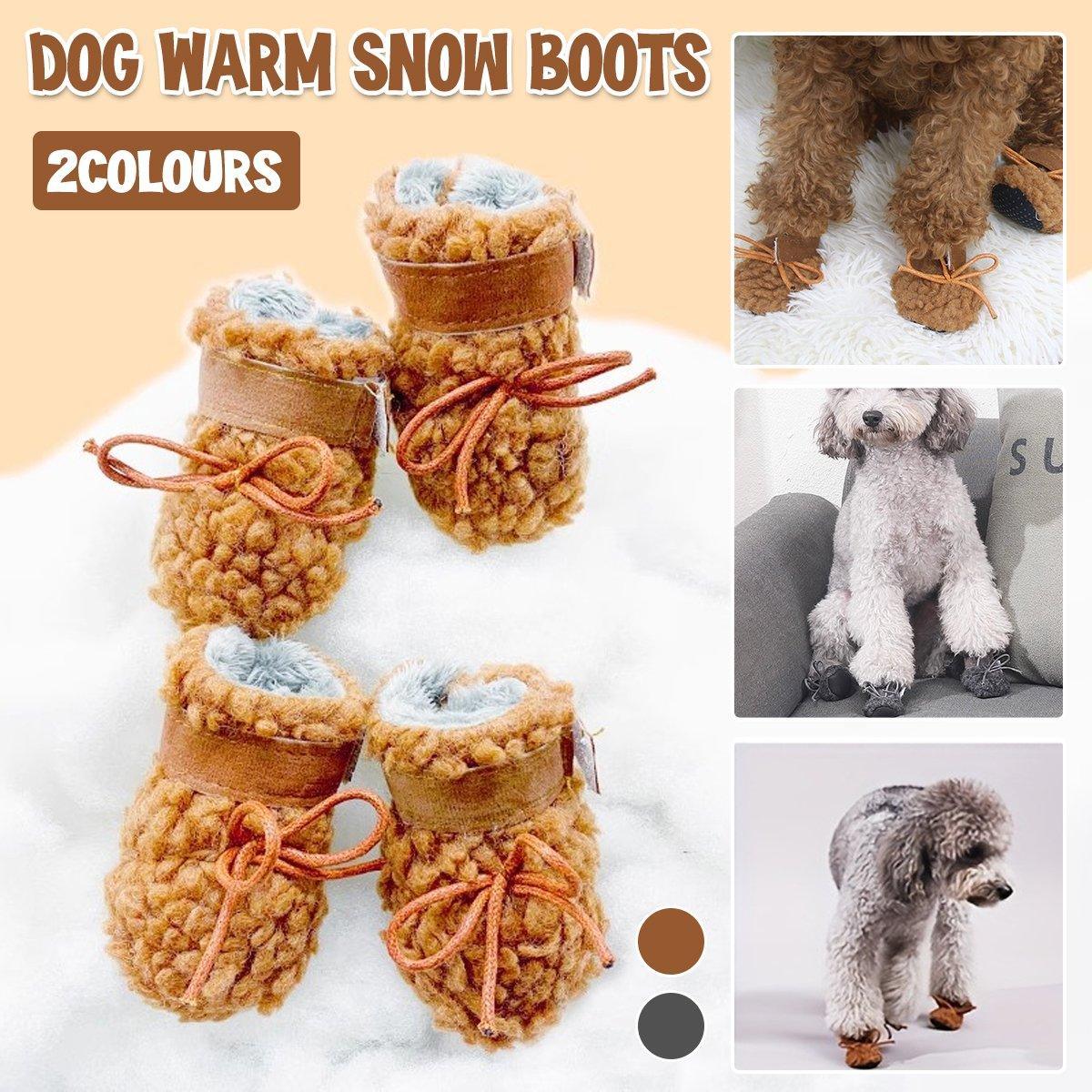 Winter Pet Dog Snow Boots Teddy Puppy Non-Slip Cotton Shoes Warm Puppy Foot - Brown-M