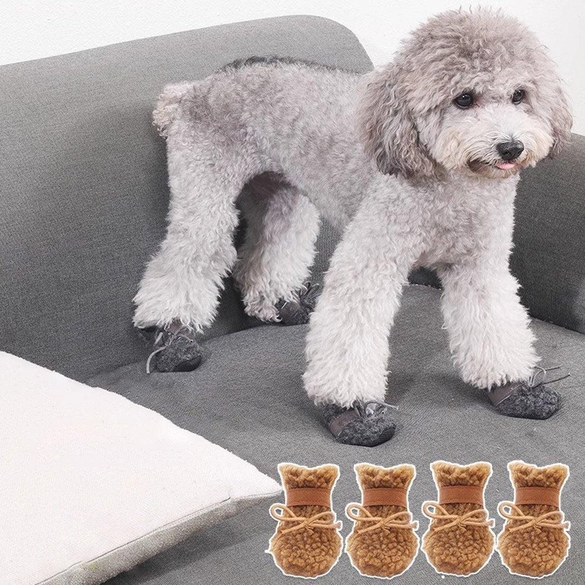 Winter Pet Dog Snow Boots Teddy Puppy Non-Slip Cotton Shoes Warm Puppy Foot - Brown-M 4