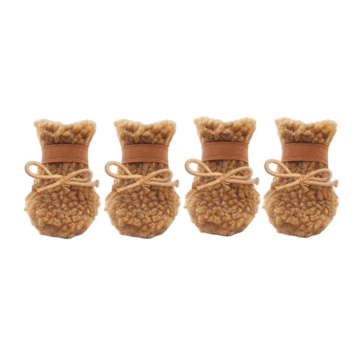 Winter Pet Dog Snow Boots Teddy Puppy Non-Slip Cotton Shoes Warm Puppy Foot - Brown-M 11