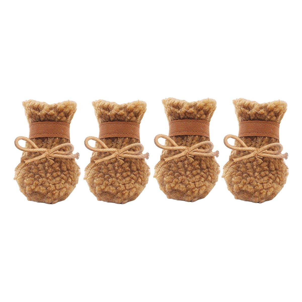 Winter Pet Dog Snow Boots Teddy Puppy Non-Slip Cotton Shoes Warm Puppy Foot - Brown-M 12
