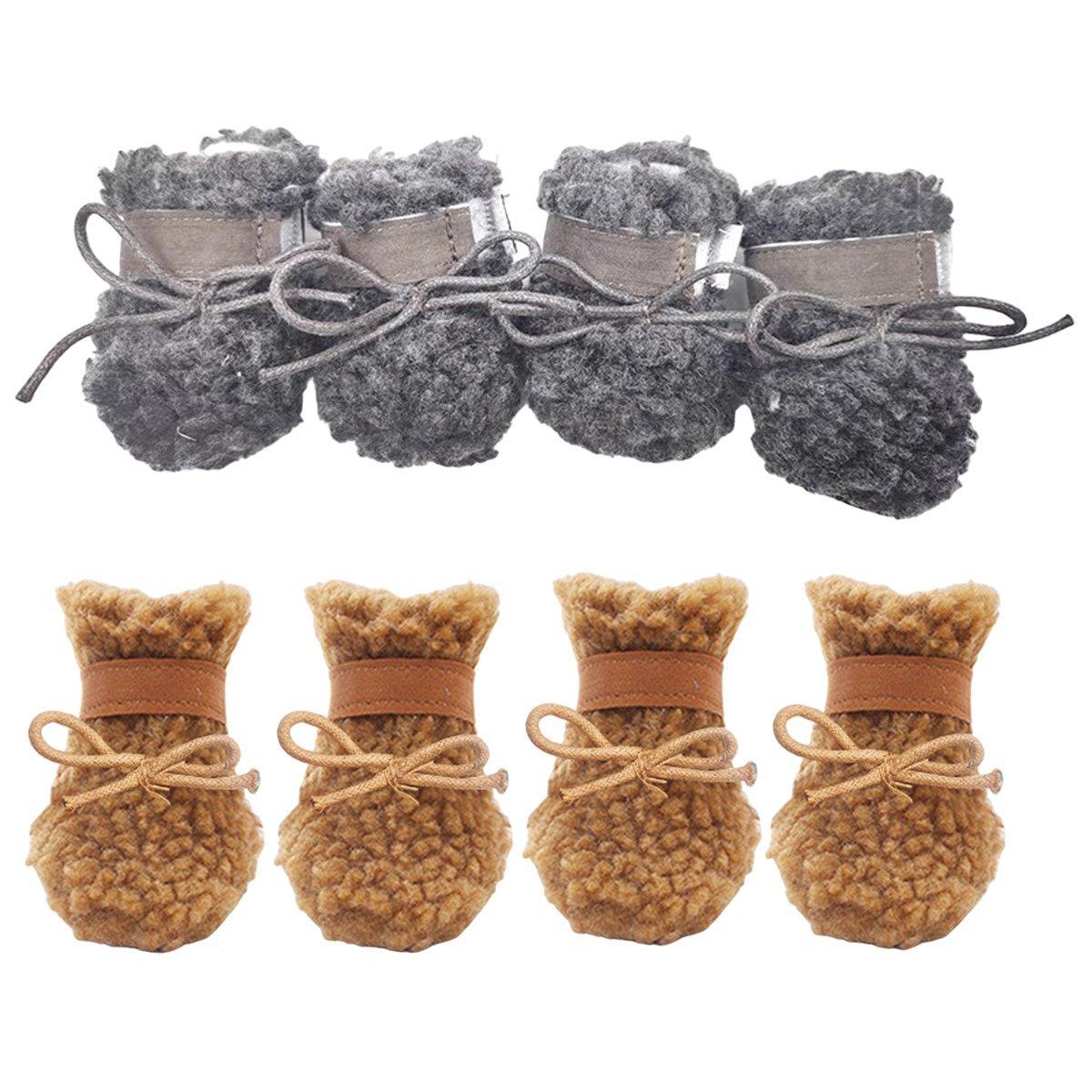 Winter Pet Dog Snow Boots Teddy Puppy Non-Slip Cotton Shoes Warm Puppy Foot - Brown-S