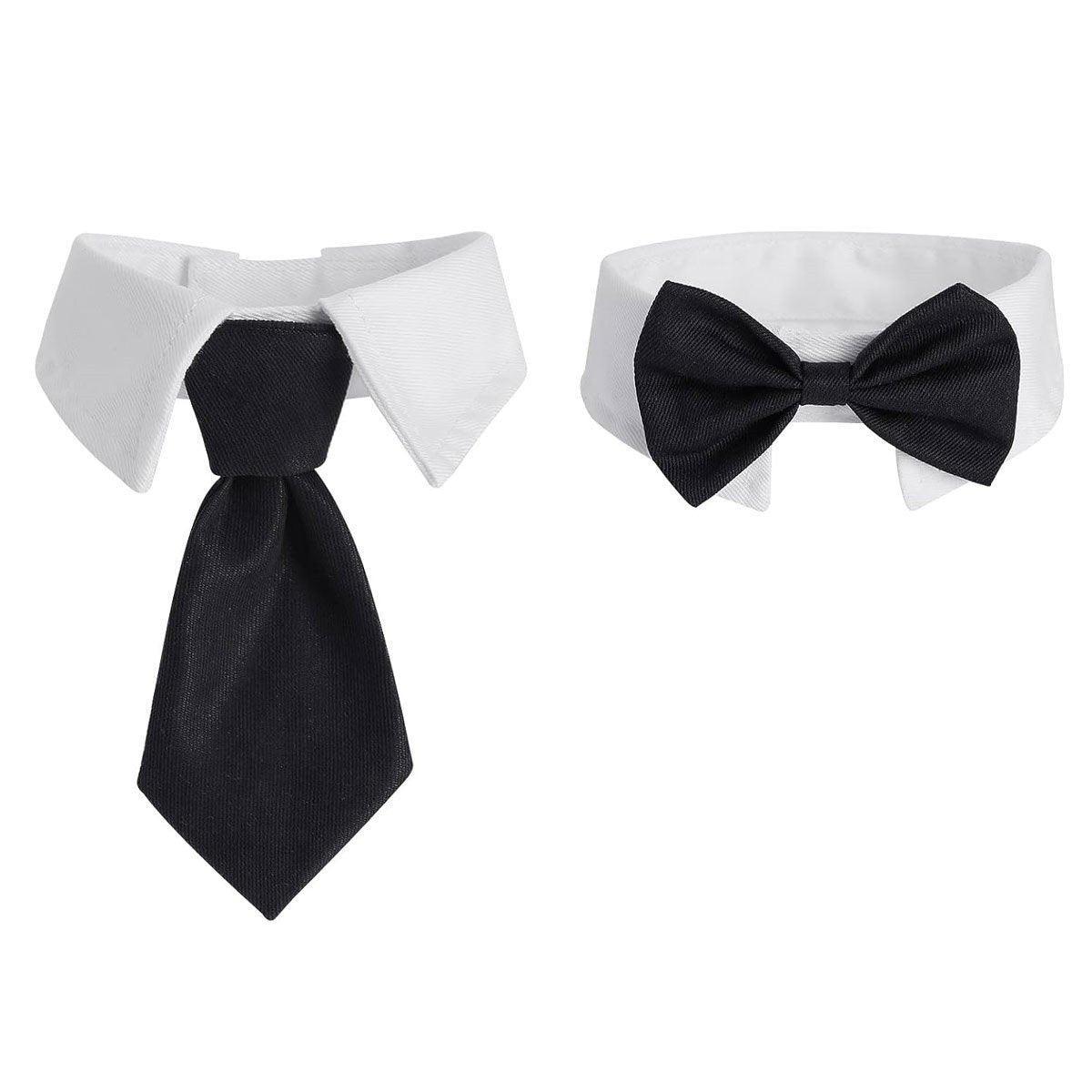 2pcs Pet Bow Tie Collar Dog Cat Suit Dress Accessories Adjustable Neck Strap - L