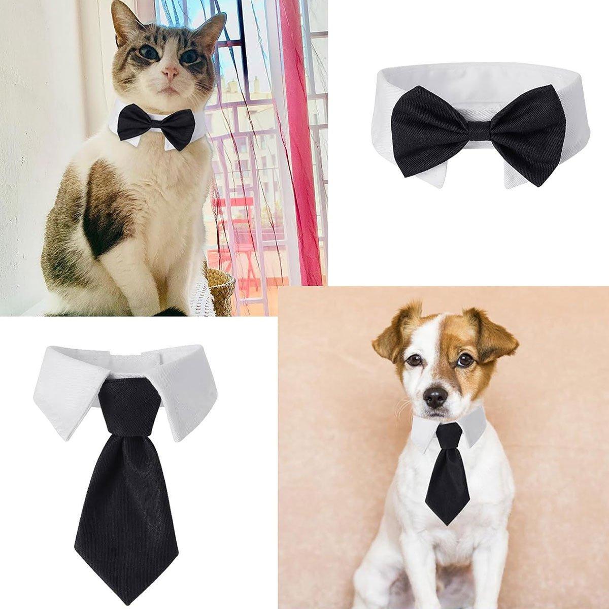 2pcs Pet Bow Tie Collar Dog Cat Suit Dress Accessories Adjustable Neck Strap - L 4