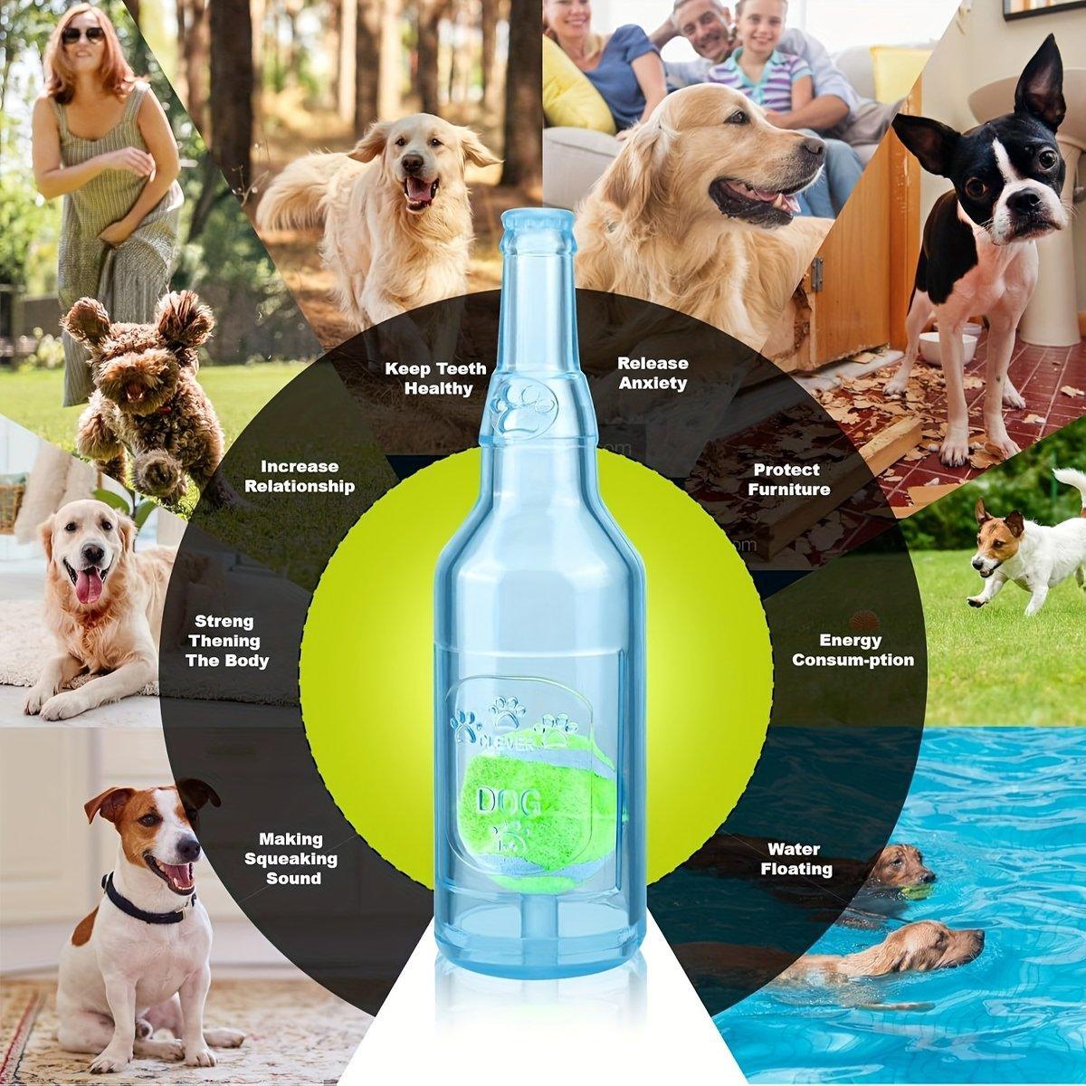 Durable Pet Teething Resistant Tennis Ball Wine Bottle Chew Toy for Dogs Play - Blue-S 5