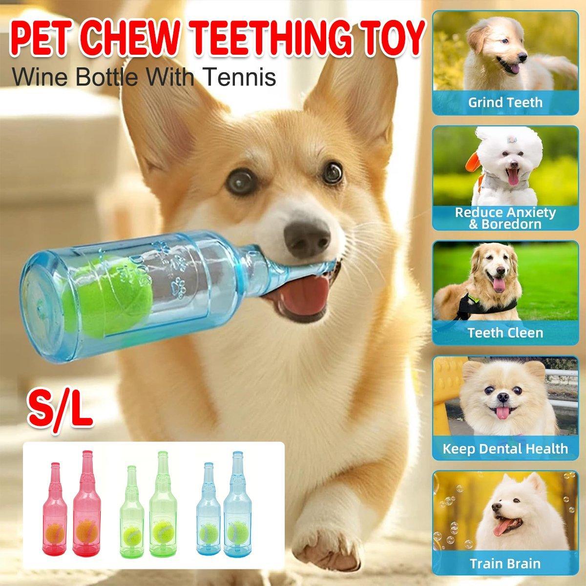 Durable Pet Teething Resistant Tennis Ball Wine Bottle Chew Toy for Dogs Play - Red-L