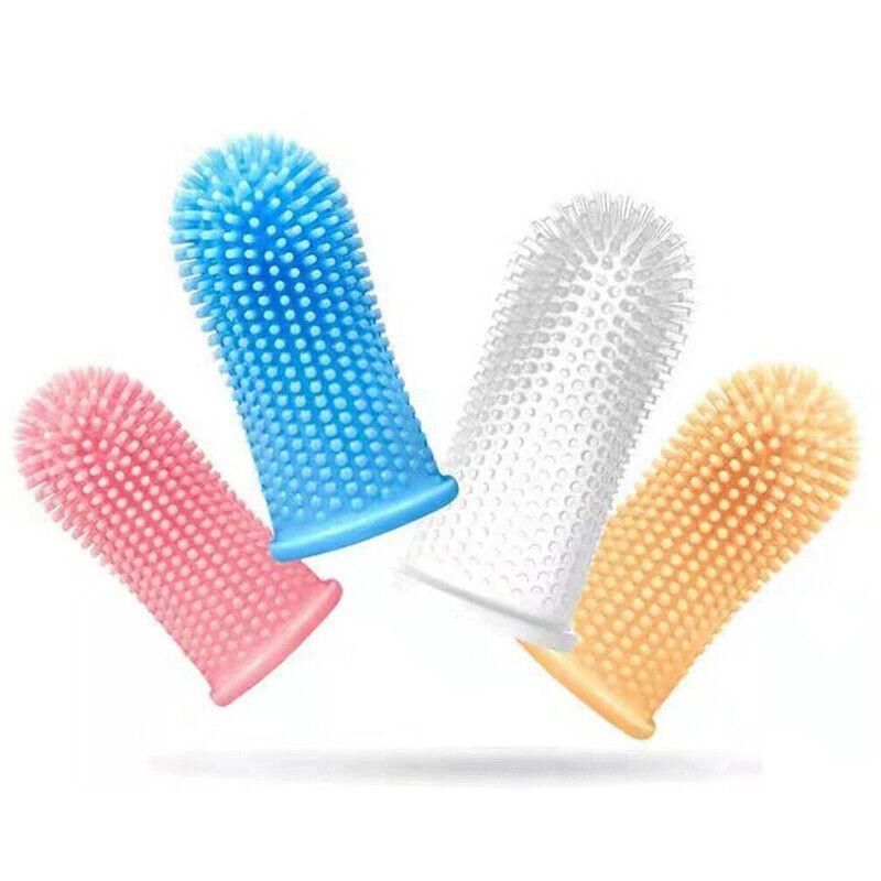 Dog Cat Super Soft Pet Finger Toothbrush Teeth Silicone Brush Care Cleaning - Clear
