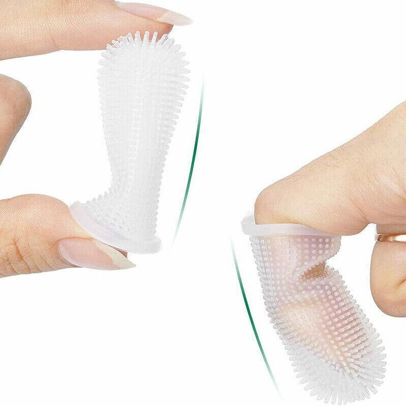 Dog Cat Super Soft Pet Finger Toothbrush Teeth Silicone Brush Care Cleaning - Clear 4
