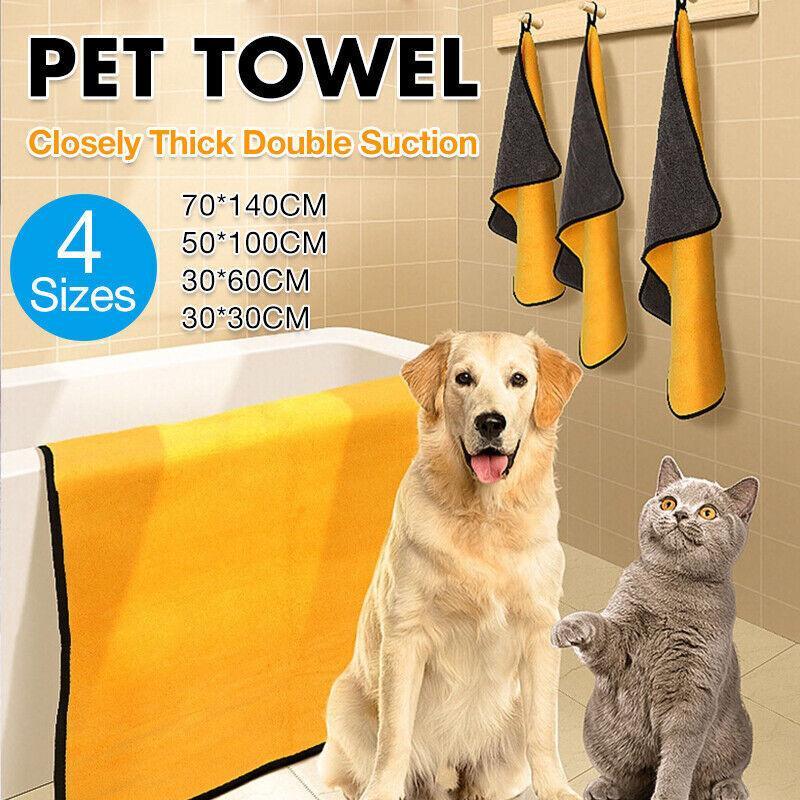 Pet Drying Towel Ultra-Absorbent Water Dog Cat Bath Microfiber Clean Soft Cloth - 70 X 140CM