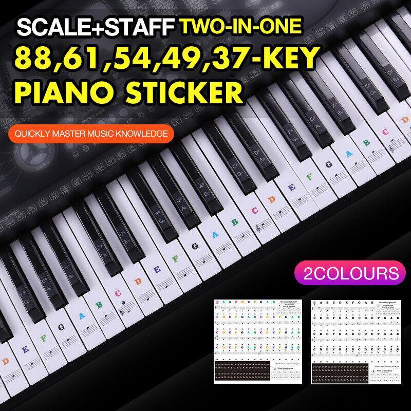 Transparent Keyboard Piano Stickers 88/61/54/49/37 Keys Sticker Note For Learner - Colourful