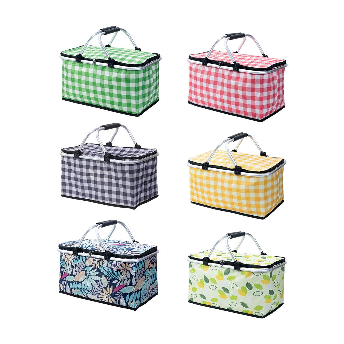 Foldable Picnic Basket Outdoor Camping Carrying Basket Portable Food Storage - Green