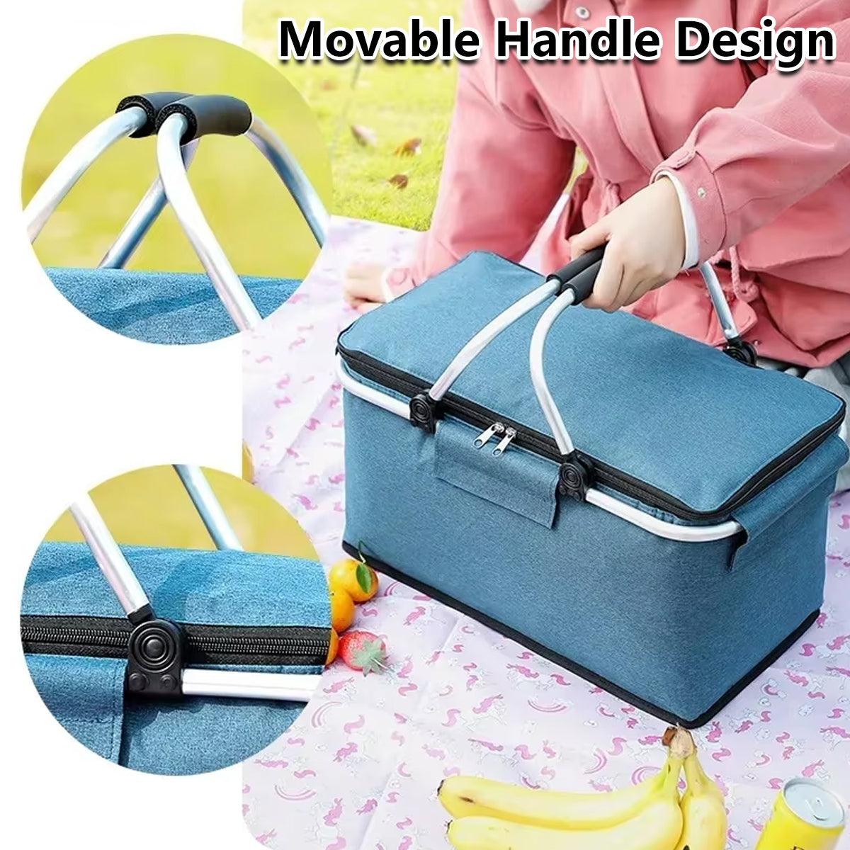 Folding Picnic Basket Insulated Cooler Bag Portable Outdoor Grocery Storage - Grey 4