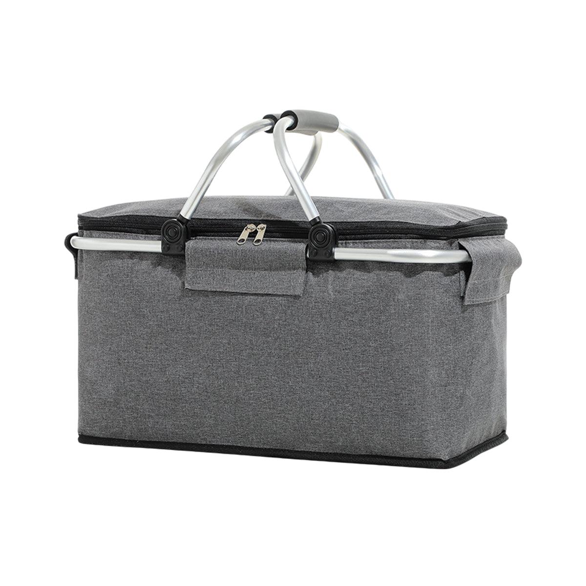 Folding Picnic Basket Insulated Cooler Bag Portable Outdoor Grocery Storage - Grey 7