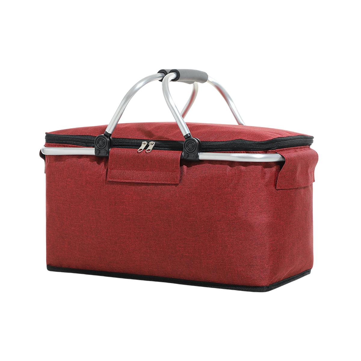 Folding Picnic Basket Insulated Cooler Bag Portable Outdoor Grocery Storage - Grey 9