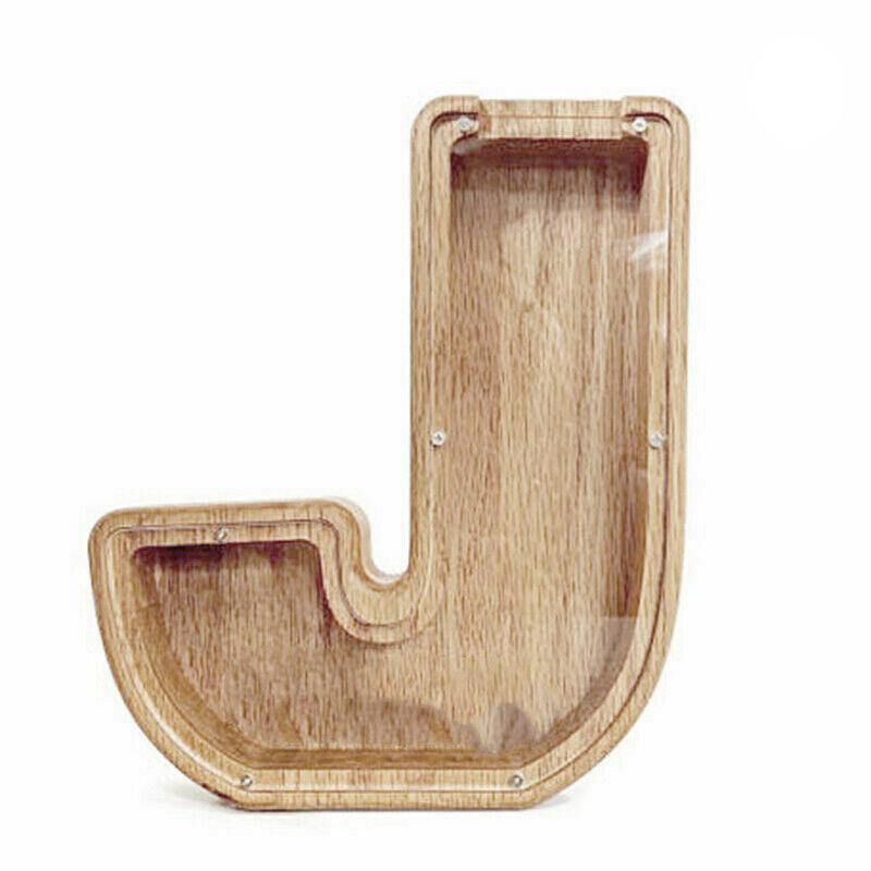 Wooden Piggy Bank Funny Letter or Guitar Coin Saving Money Box A–Z Gift Idea - D 15