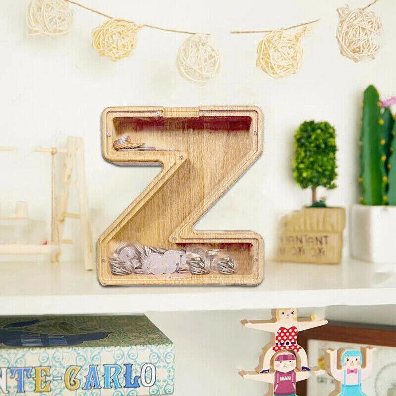 Wooden Piggy Bank Funny Letter or Guitar Coin Saving Money Box A–Z Gift Idea - I 4