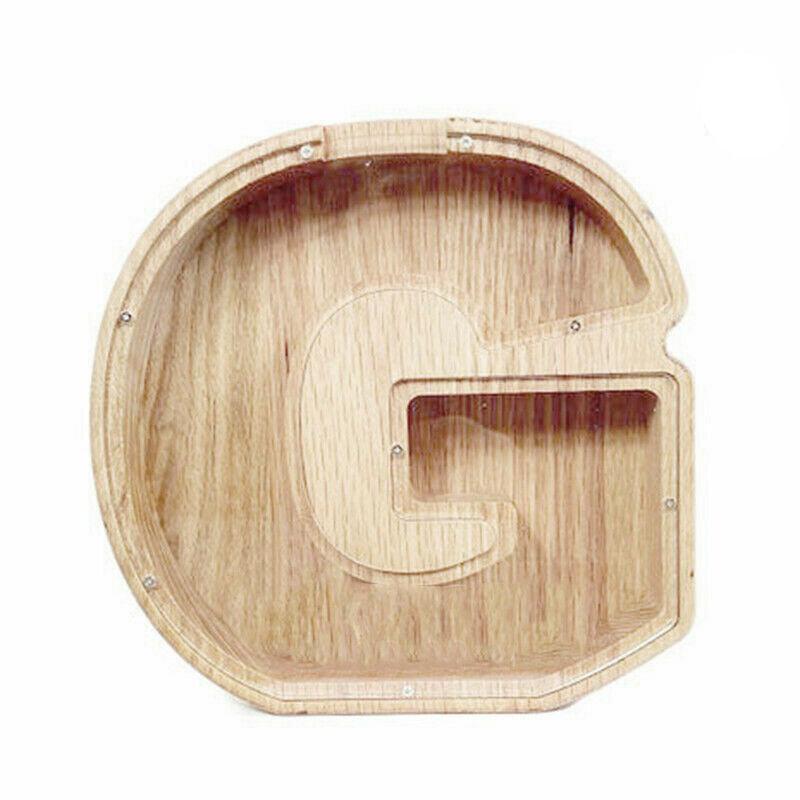 Wooden Piggy Bank Funny Letter or Guitar Coin Saving Money Box A–Z Gift Idea - J 12