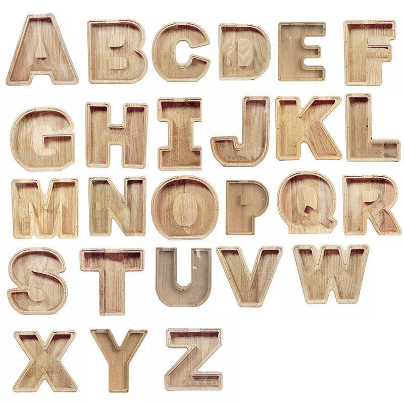 Wooden Piggy Bank Funny Letter or Guitar Coin Saving Money Box A–Z Gift Idea - T